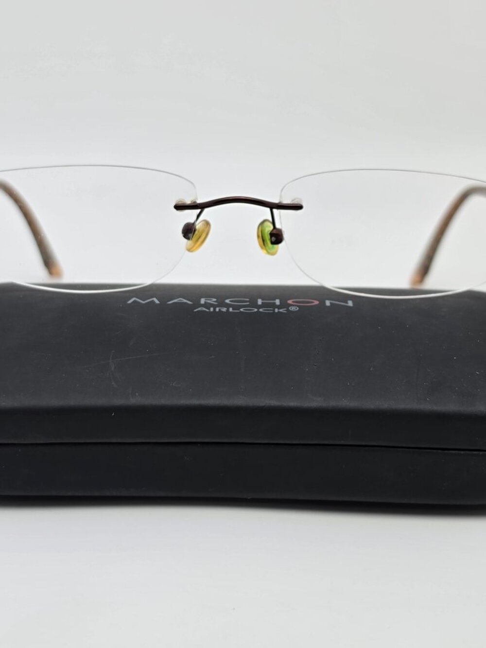 Marchon Airlock 2 AL800/68 019 Brown Checker Rimless Eyeglasses Frame w/ Case